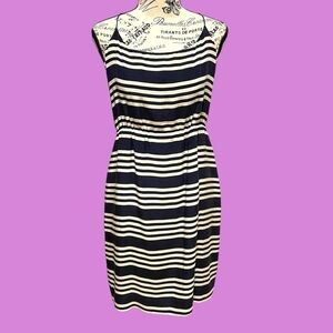 J. Crew 100% Silk Navy and White Striped Sleeveless Sheath Dress